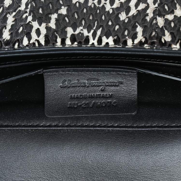 Pre Owned Salvatore Ferragamo Black Python Leather Flap Shoulder Bag