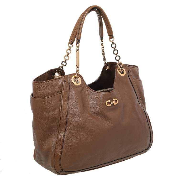 Pre Owned Salvatore Ferragamo Brown Leather Betulla Tote