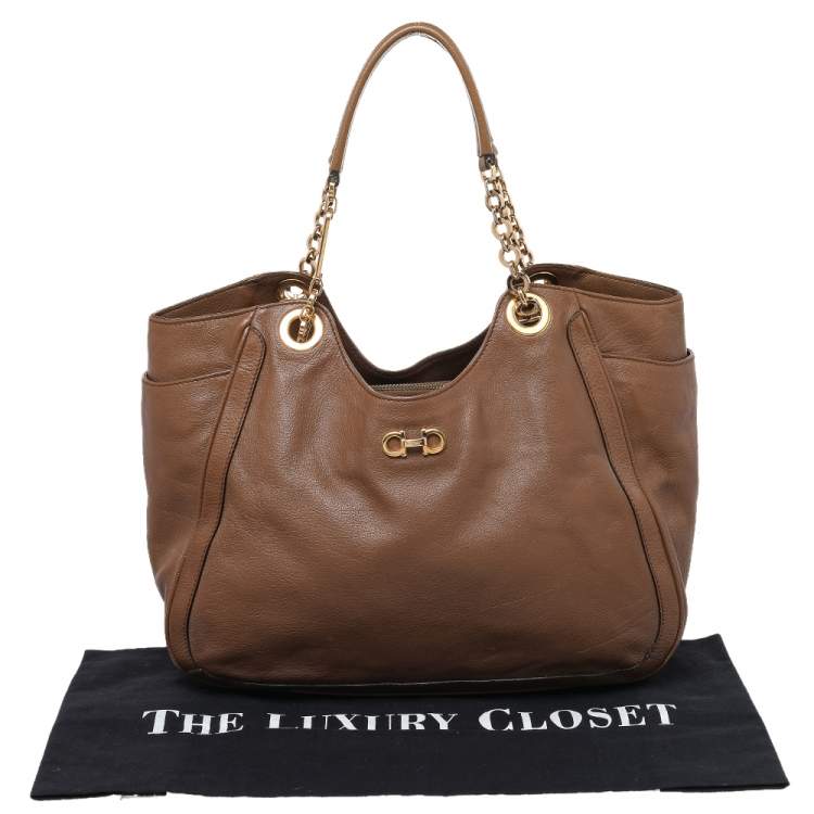 Pre Owned Salvatore Ferragamo Brown Leather Betulla Tote