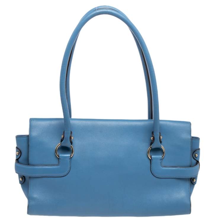 Pre Owned Salvatore Ferragamo Blue Leather Gancini Satchel
