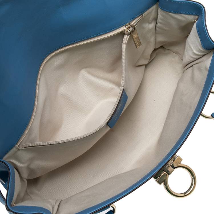 Pre Owned Salvatore Ferragamo Blue Leather Gancini Satchel