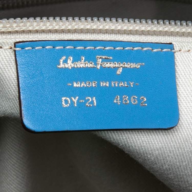 Pre Owned Salvatore Ferragamo Blue Leather Gancini Satchel