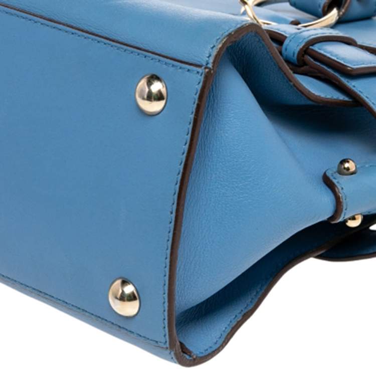 Pre Owned Salvatore Ferragamo Blue Leather Gancini Satchel