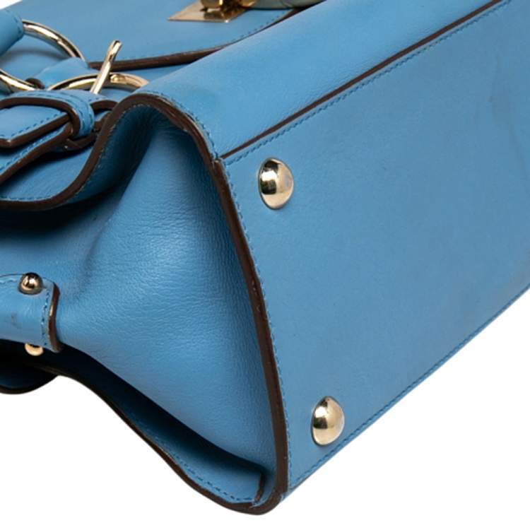 Pre Owned Salvatore Ferragamo Blue Leather Gancini Satchel