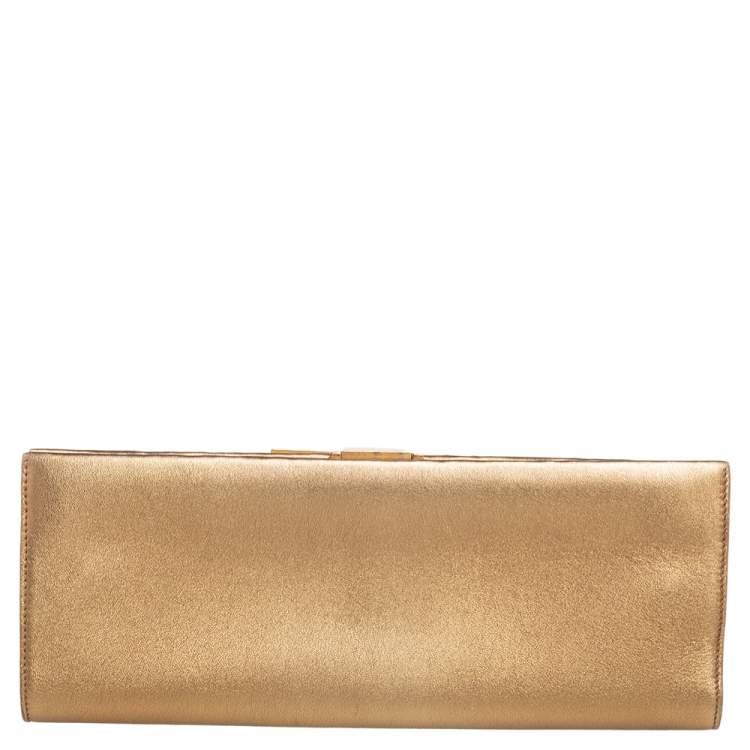 Pre Owned Salvatore Ferragamo Metallic Gold Leather Musa Gancini Clutch