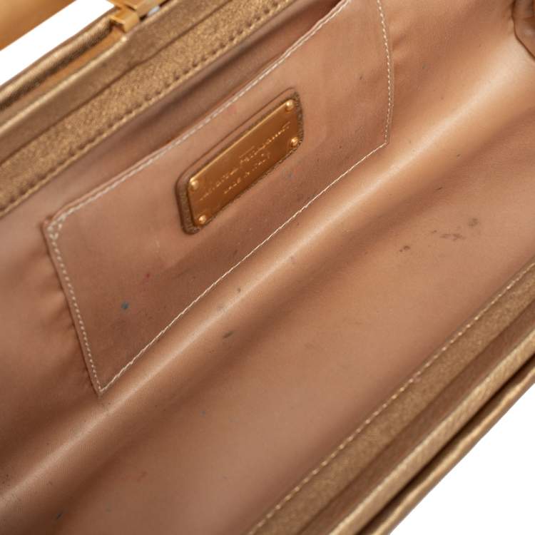 Pre Owned Salvatore Ferragamo Metallic Gold Leather Musa Gancini Clutch