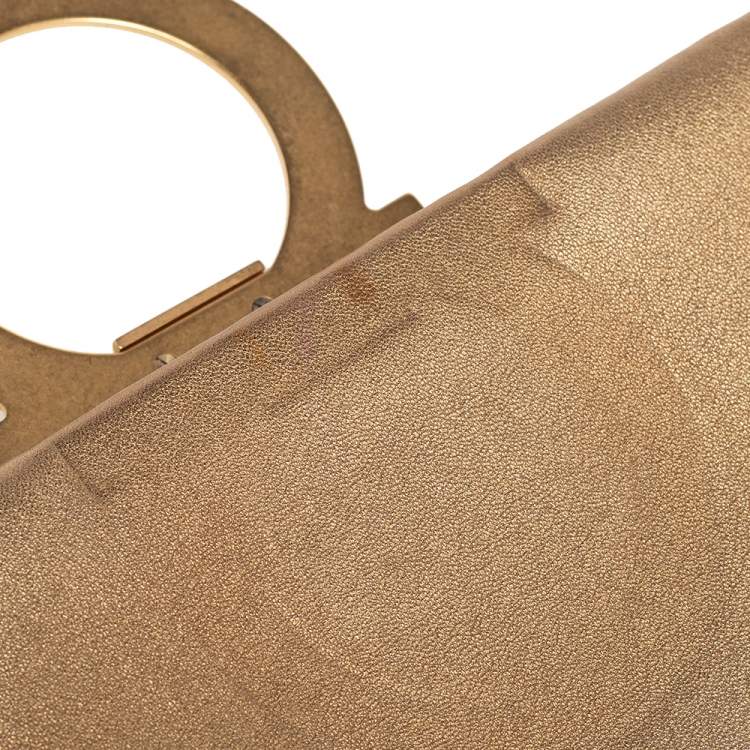 Pre Owned Salvatore Ferragamo Metallic Gold Leather Musa Gancini Clutch