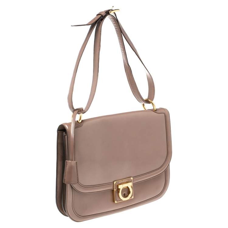 Pre Owned Salvatore Ferragamo Taupe Leather Jody Shoulder Bag