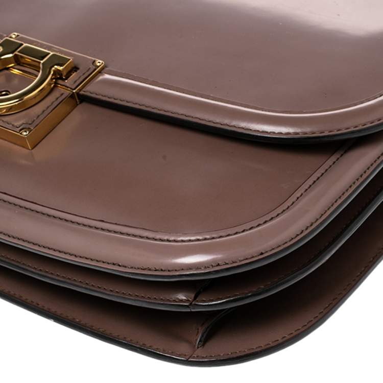 Pre Owned Salvatore Ferragamo Taupe Leather Jody Shoulder Bag
