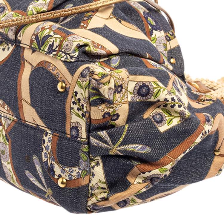 Pre Owned Salvatore Ferragamo Multicolor Gancini Floral Print Denim Shoulder Bag
