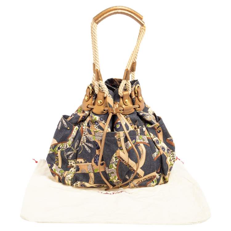 Pre Owned Salvatore Ferragamo Multicolor Gancini Floral Print Denim Shoulder Bag