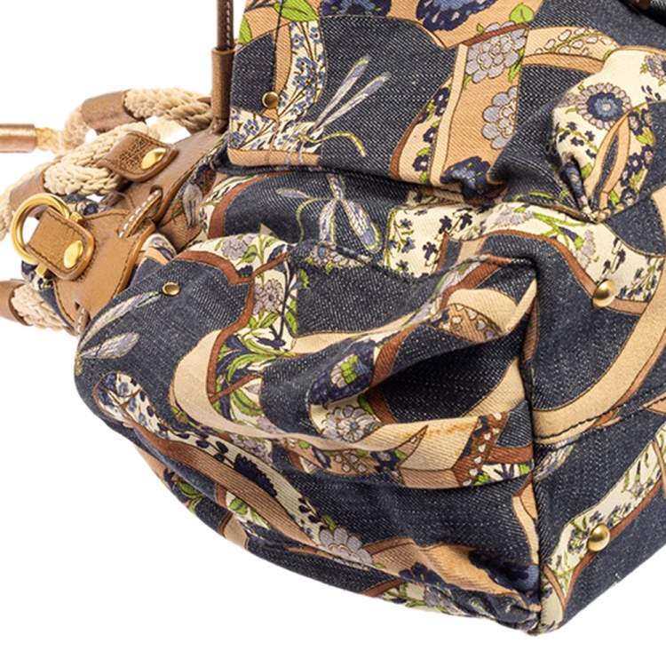 Pre Owned Salvatore Ferragamo Multicolor Gancini Floral Print Denim Shoulder Bag