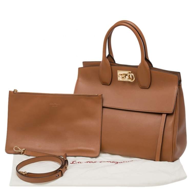 Pre Owned Salvatore Ferragamo Brown Leather Medium Studio Tote