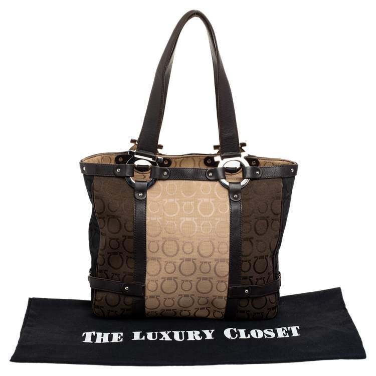 Pre Owned Salvatore Ferragamo Multicolor Gancini Canvas And Leather Tote