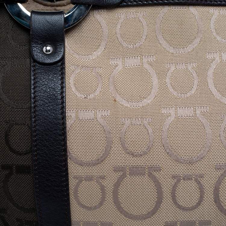Pre Owned Salvatore Ferragamo Multicolor Gancini Canvas And Leather Tote