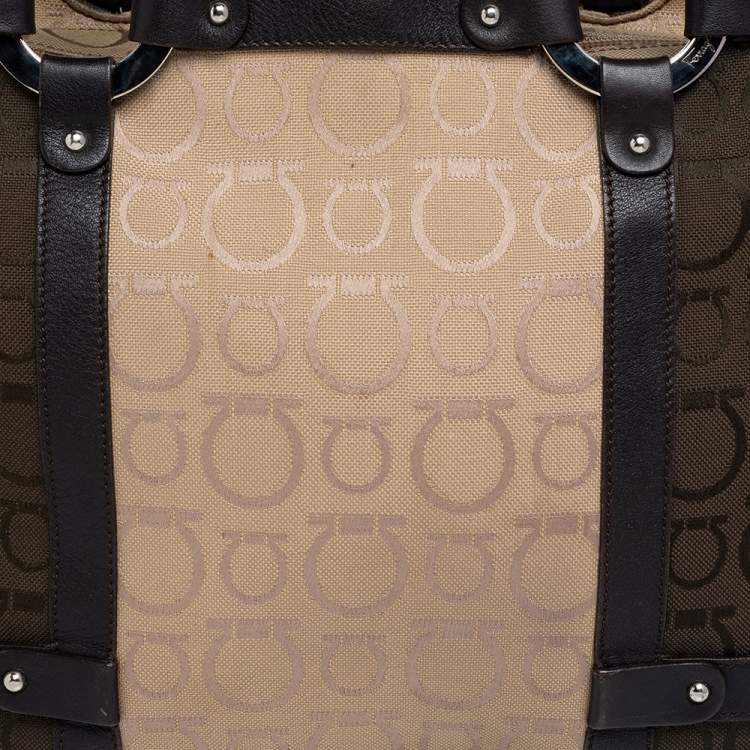 Pre Owned Salvatore Ferragamo Multicolor Gancini Canvas And Leather Tote