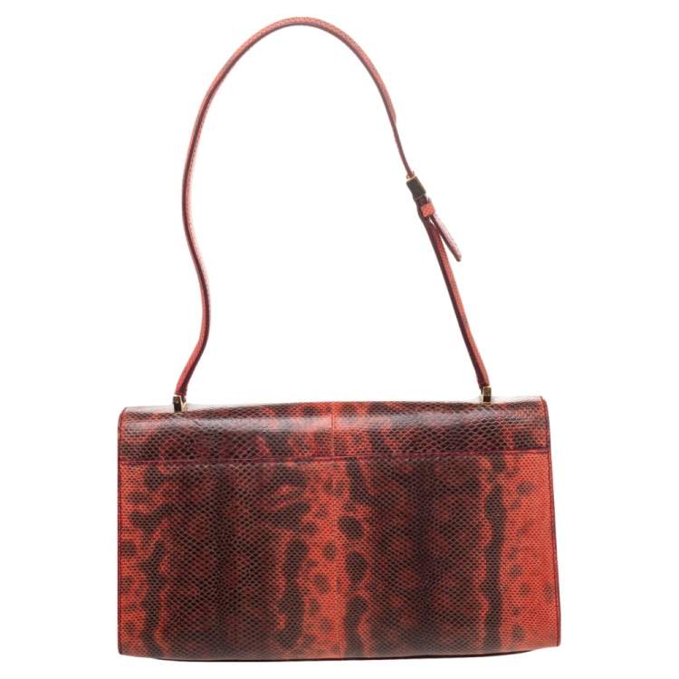 Pre Owned Salvatore Ferragamo Red Karung Gancio Lock Shoulder Bag