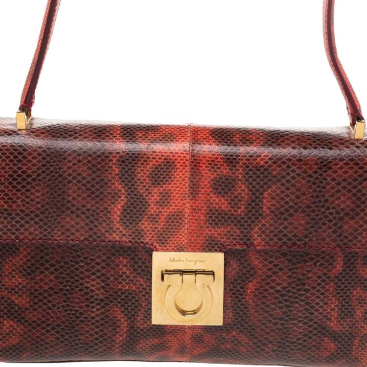 Pre Owned Salvatore Ferragamo Red Karung Gancio Lock Shoulder Bag