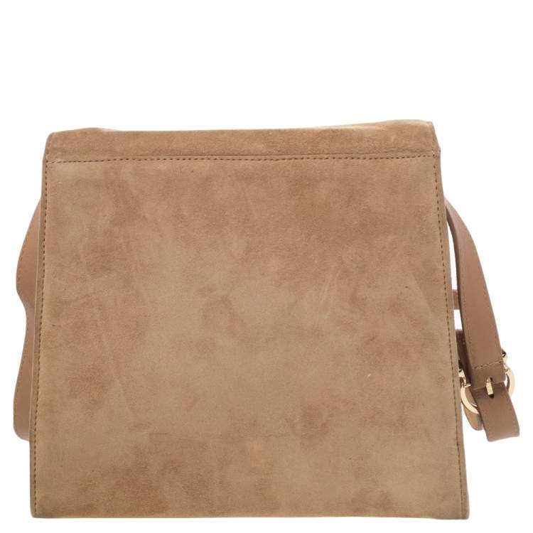 Pre Owned Salvatore Ferragamo Brown Suede Buckle Flap Tassel Shoulder Bag