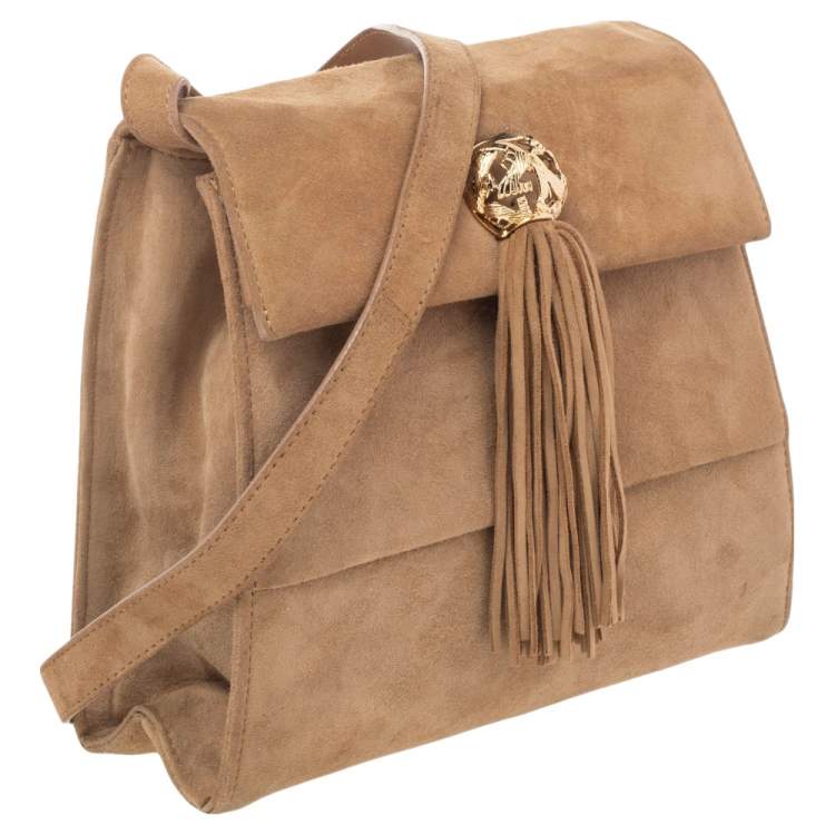 Pre Owned Salvatore Ferragamo Brown Suede Buckle Flap Tassel Shoulder Bag