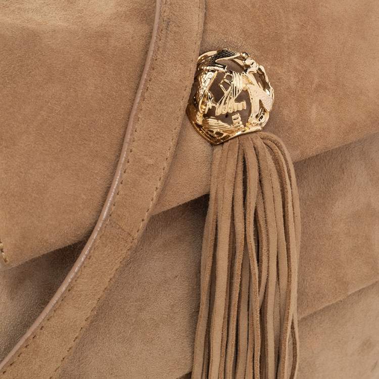 Pre Owned Salvatore Ferragamo Brown Suede Buckle Flap Tassel Shoulder Bag