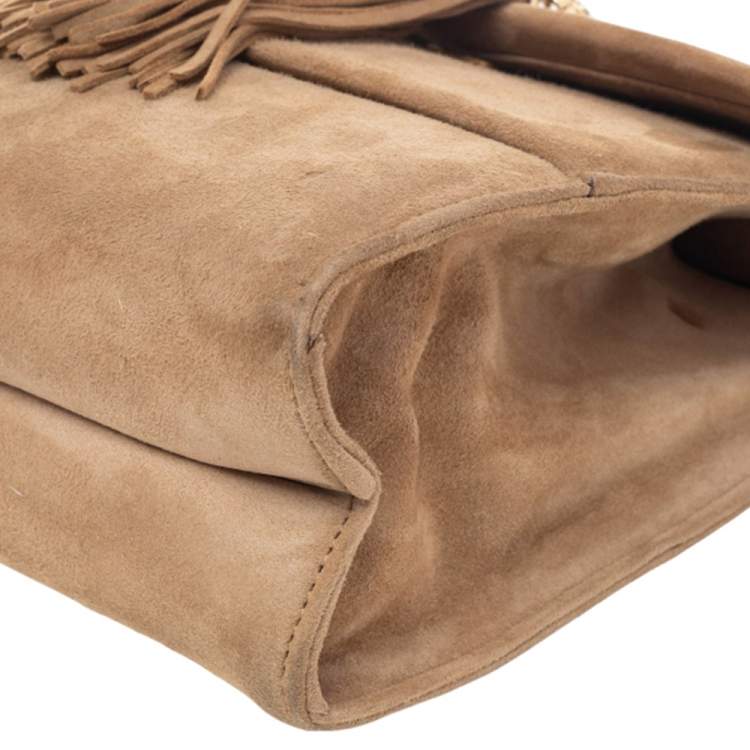 Pre Owned Salvatore Ferragamo Brown Suede Buckle Flap Tassel Shoulder Bag