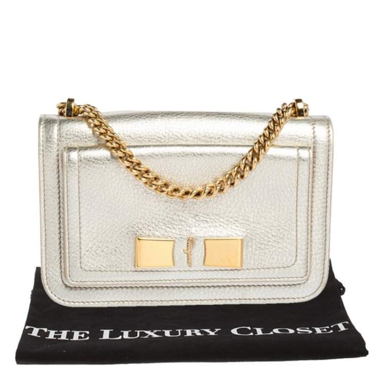 مملوكة مسبقًا Salvatore Ferragamo Metallic Gold Leather Small Ginevra Shoulder Bag