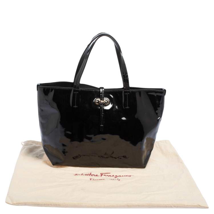 Pre Owned Salvatore Ferragamo Black Patent Leather Bice Tote