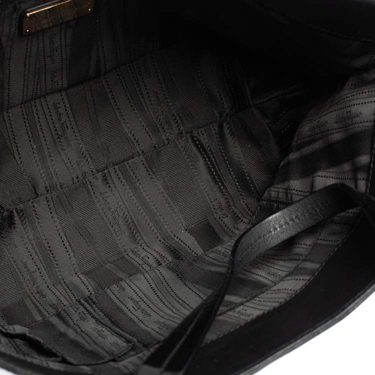 Pre Owned Salvatore Ferragamo Black Patent Leather Bice Tote
