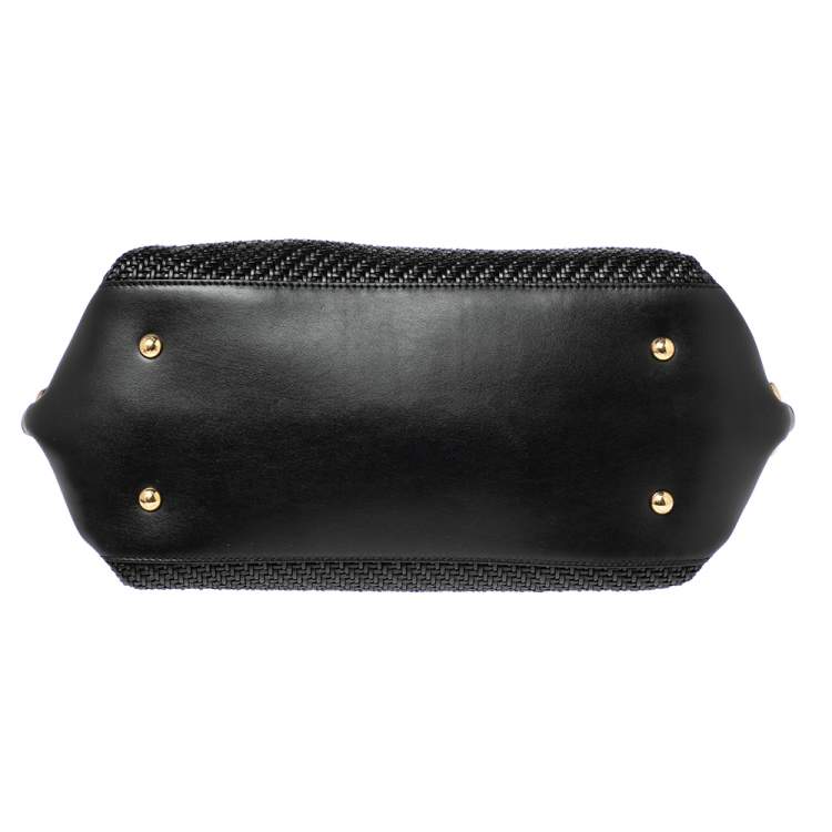 مملوكة مسبقًا Salvatore Ferragamo Black Woven Raffia and Leather Large Sofia Top Handle Bag