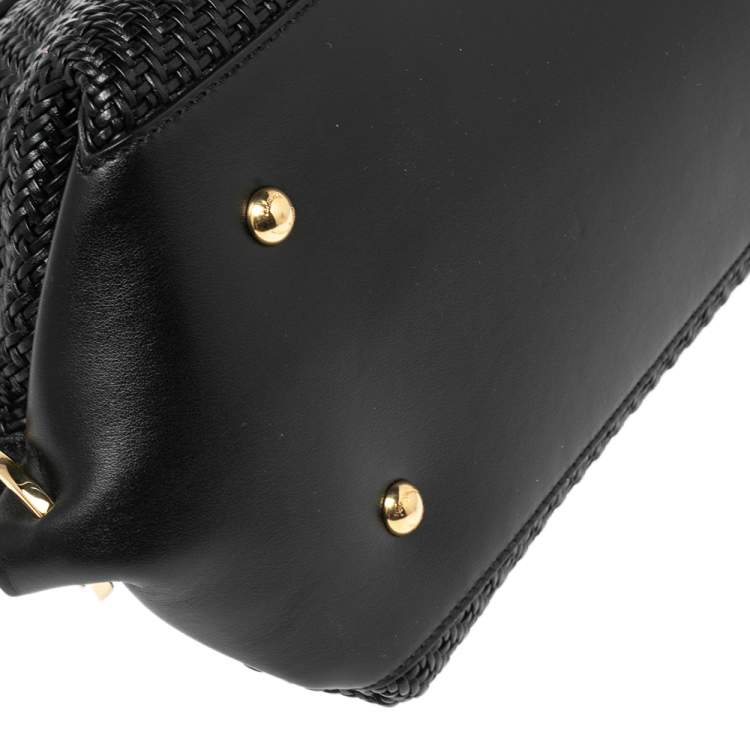 مملوكة مسبقًا Salvatore Ferragamo Black Woven Raffia and Leather Large Sofia Top Handle Bag