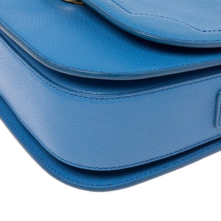 Pre Owned Salvatore Ferragamo Blue Leather Gancini Flap Crossbody Bag