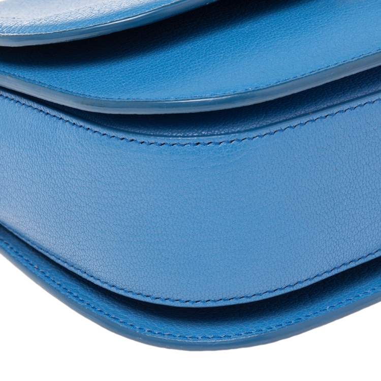 Pre Owned Salvatore Ferragamo Blue Leather Gancini Flap Crossbody Bag