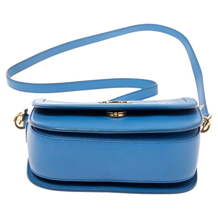 Pre Owned Salvatore Ferragamo Blue Leather Gancini Flap Crossbody Bag