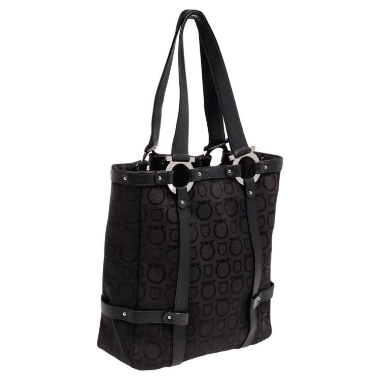 Pre Owned Salvatore Ferragamo Black Canvas And Leather Tote