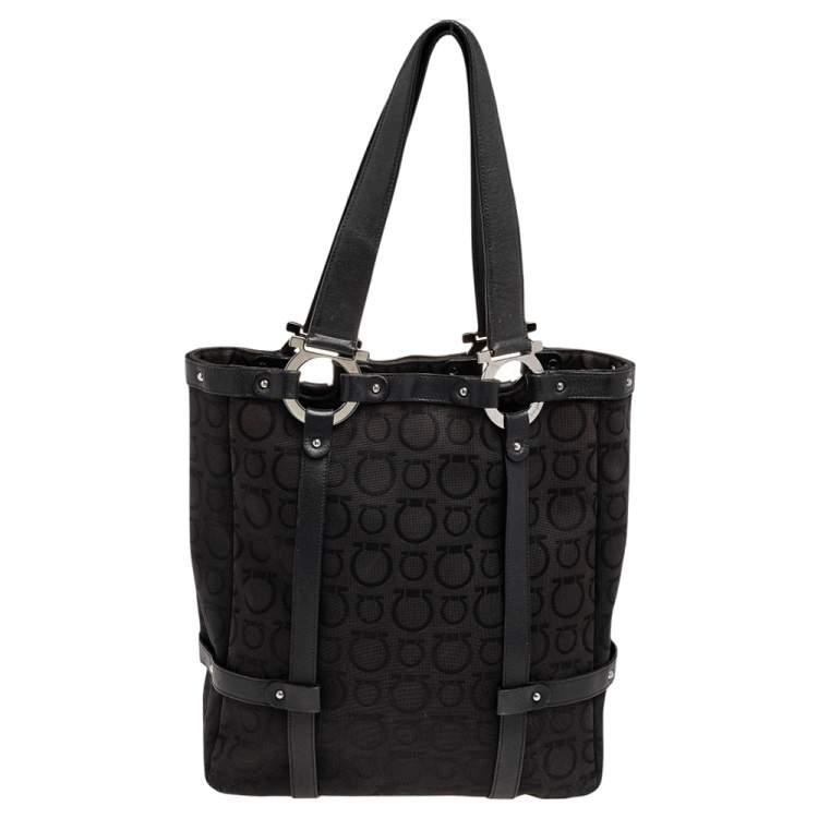 Pre Owned Salvatore Ferragamo Black Canvas And Leather Tote