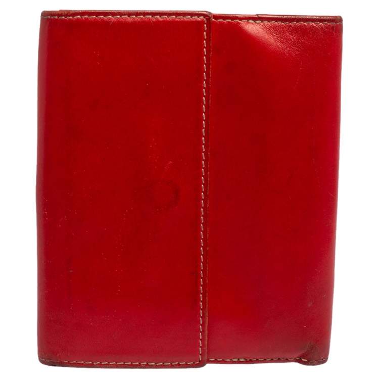 Pre Owned Salvatore Ferragamo Red Leather Gancini Clip French Wallet