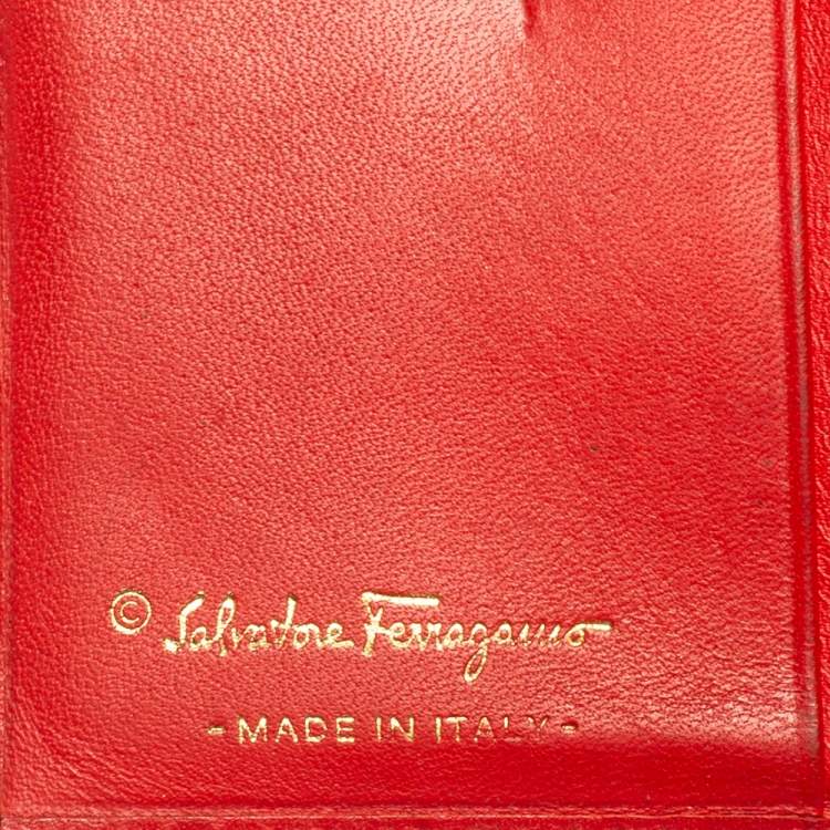 Pre Owned Salvatore Ferragamo Red Leather Gancini Clip French Wallet