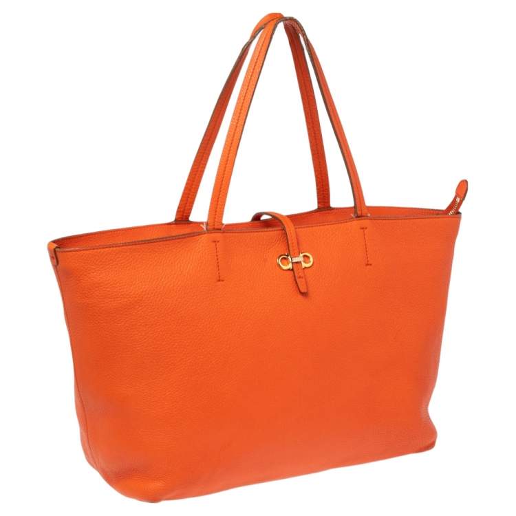 Pre Owned Salvatore Ferragamo Orange Leather Tote