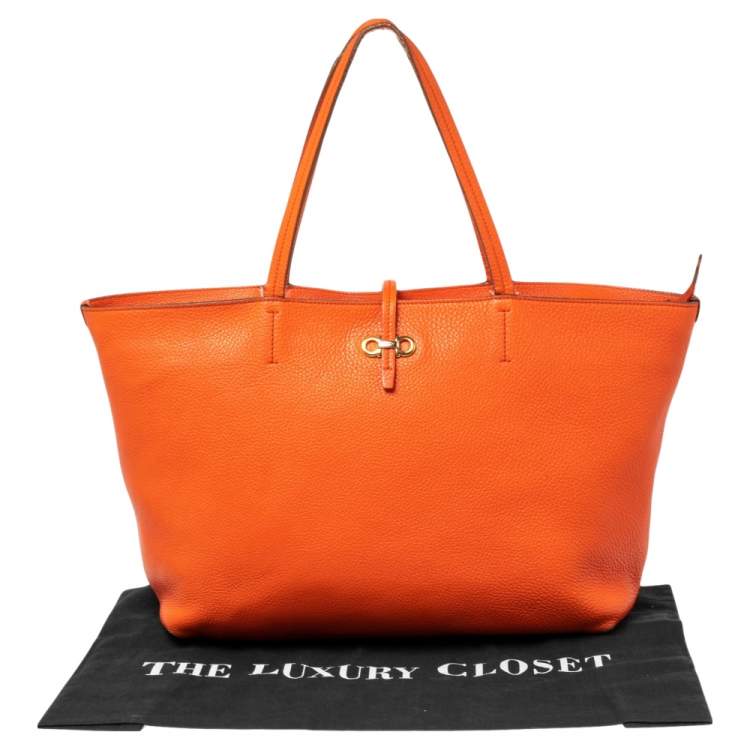 Pre Owned Salvatore Ferragamo Orange Leather Tote