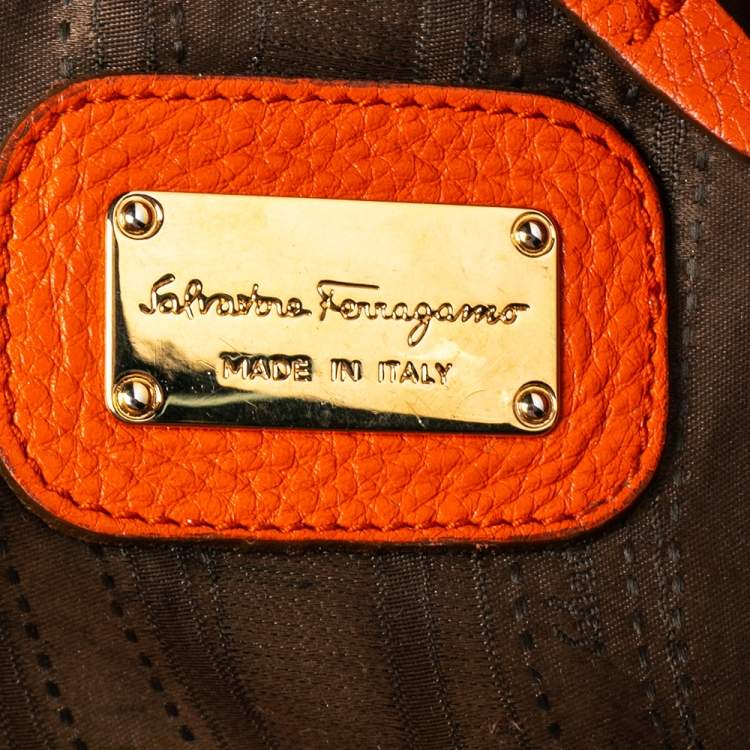 Pre Owned Salvatore Ferragamo Orange Leather Tote