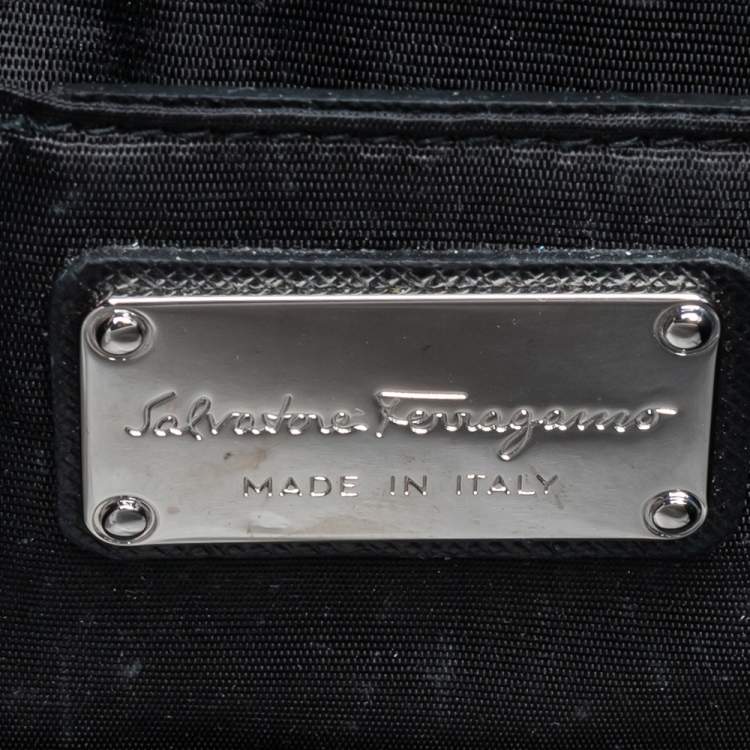 Pre Owned Salvatore Ferragamo Black Leather Vara Bow Chain Shoulder Bag