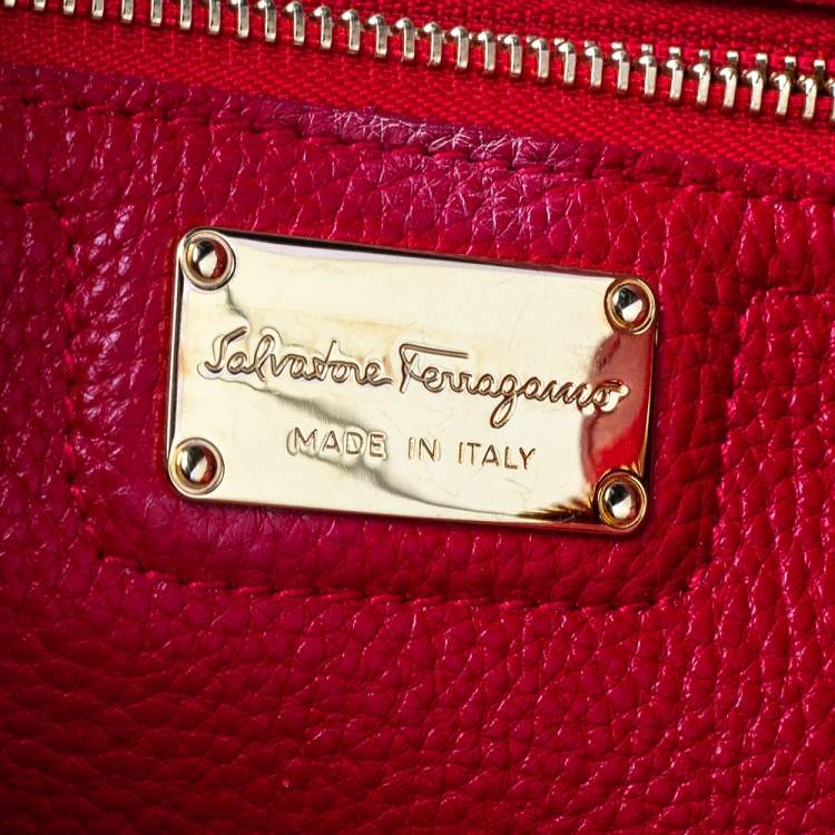 Pre Owned Salvatore Ferragamo Red Leather Medium Amy Tote