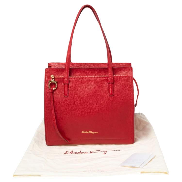 Pre Owned Salvatore Ferragamo Red Leather Medium Amy Tote