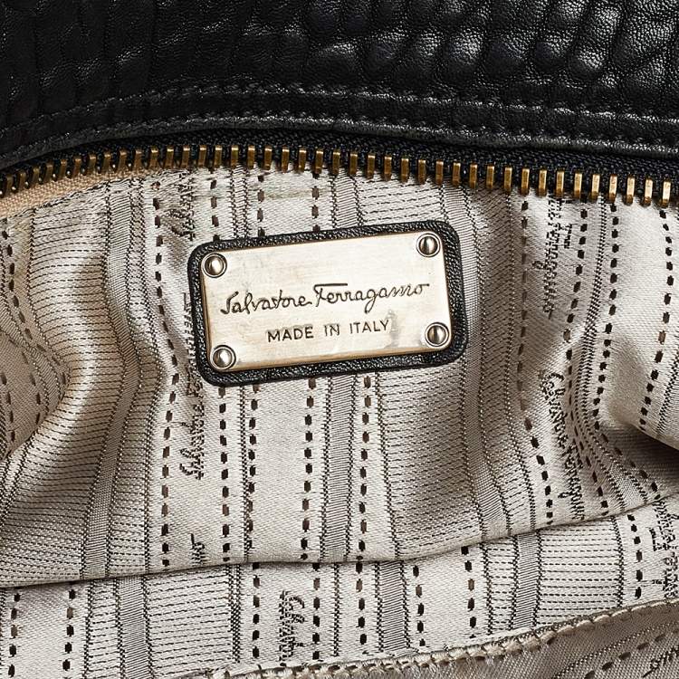 Pre Owned Salvatore Ferragamo Black Leather Gancini Hobo