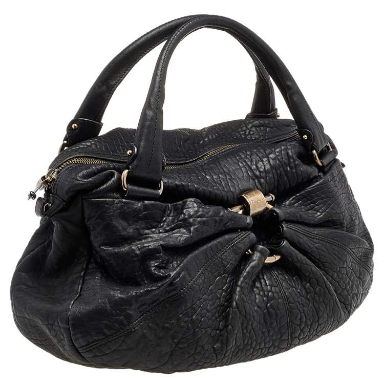 Pre Owned Salvatore Ferragamo Black Leather Gancini Hobo