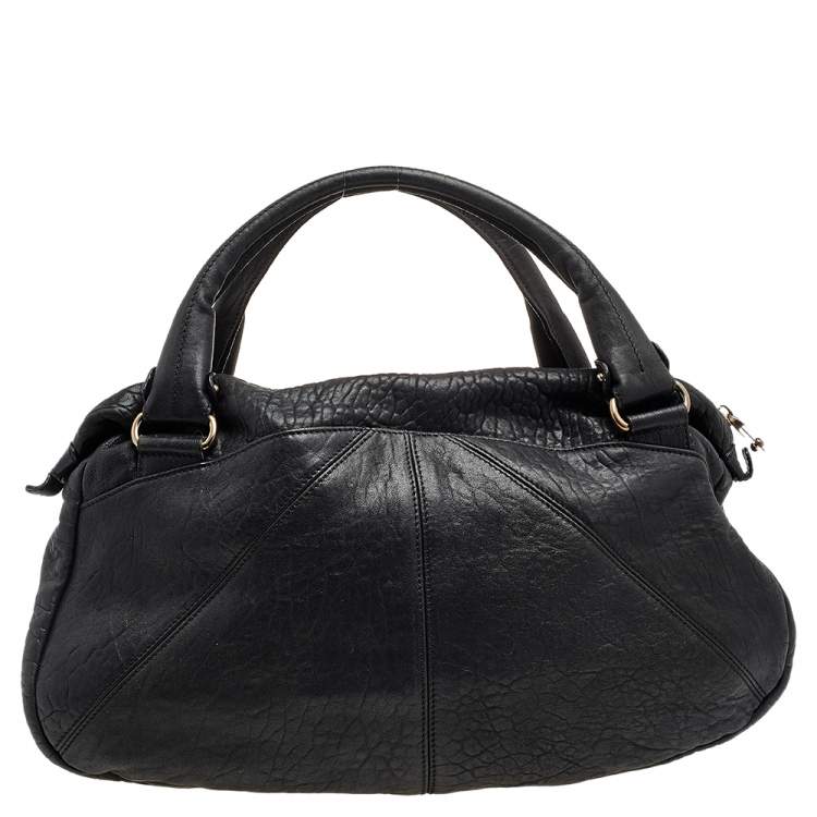 Pre Owned Salvatore Ferragamo Black Leather Gancini Hobo
