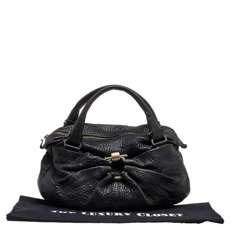 Pre Owned Salvatore Ferragamo Black Leather Gancini Hobo