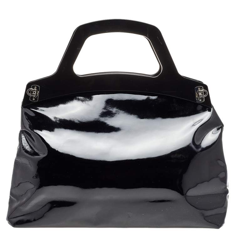 Pre Owned Salvatore Ferragamo Black Patent Leather Satchel
