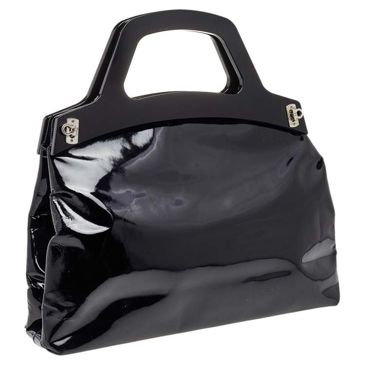 Pre Owned Salvatore Ferragamo Black Patent Leather Satchel